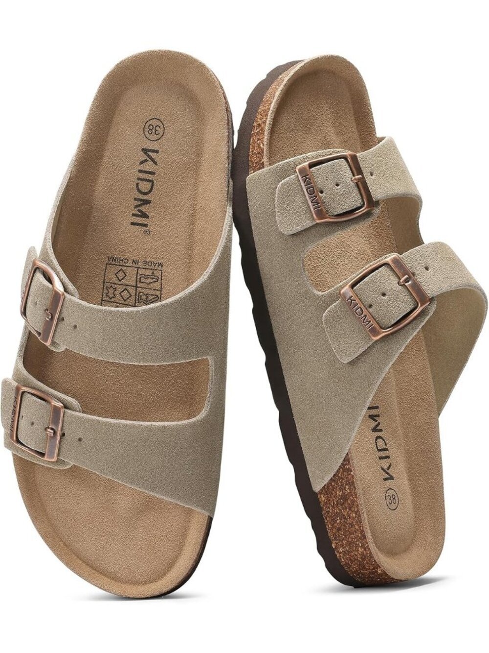 Kidmi Unisex Grey Suede Arch Support Cork Footbed Slide Summer Sandal